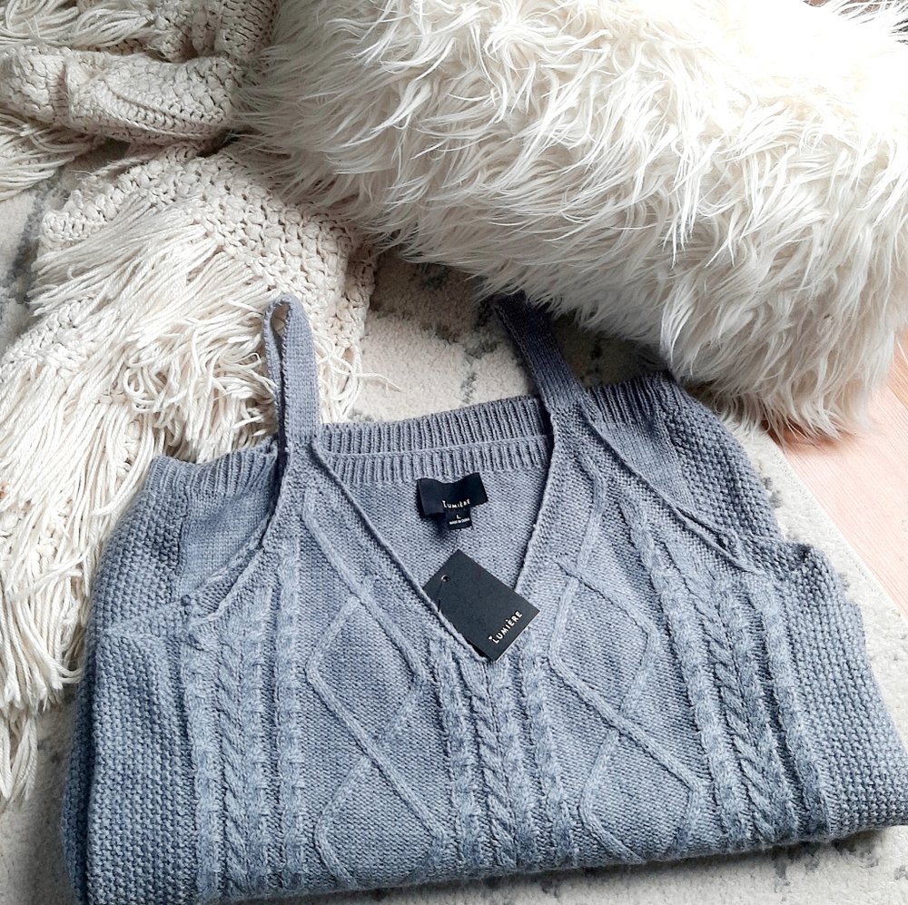 Grey Midi Spaghetti Strap Sweater Dress